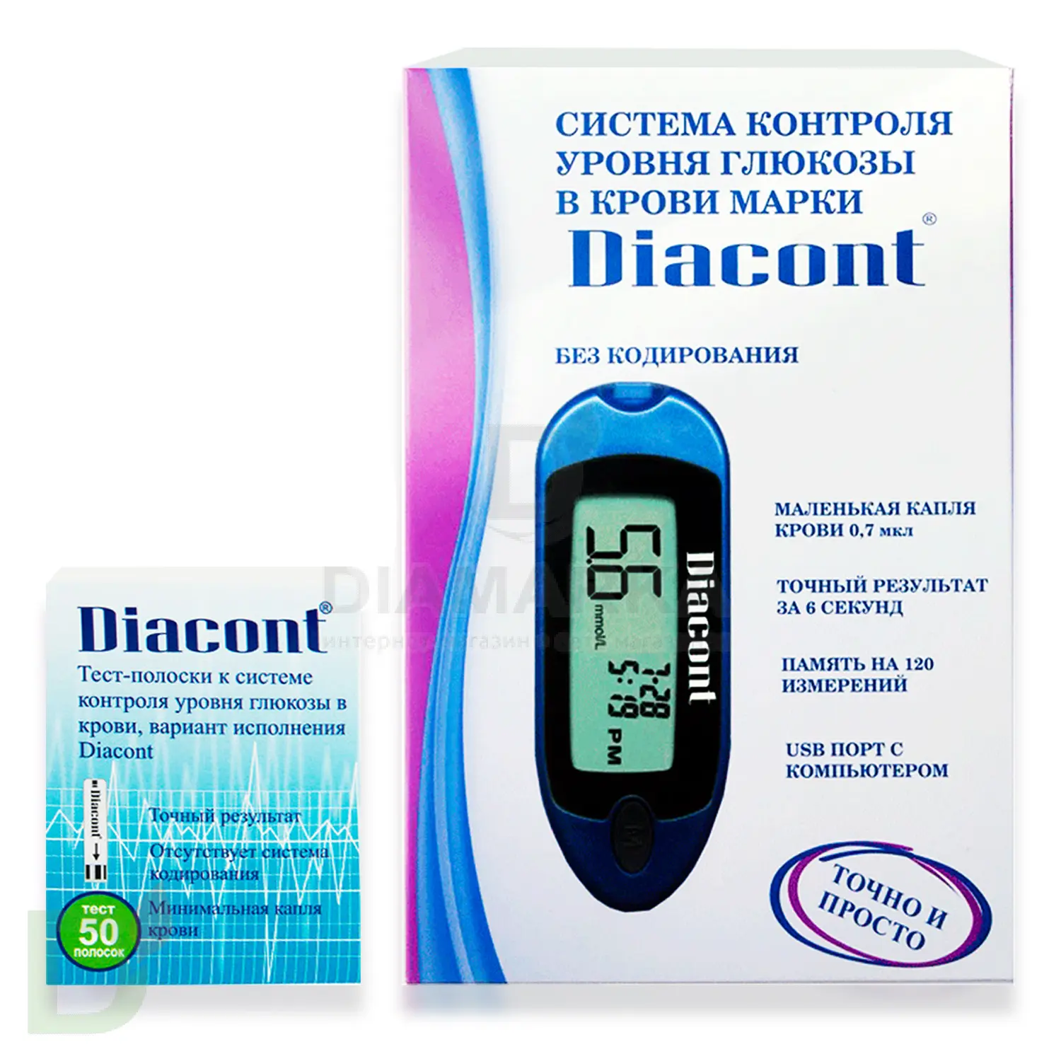 Глюкометр Диаконт МИНИ + Тест-полоски Диаконт №50