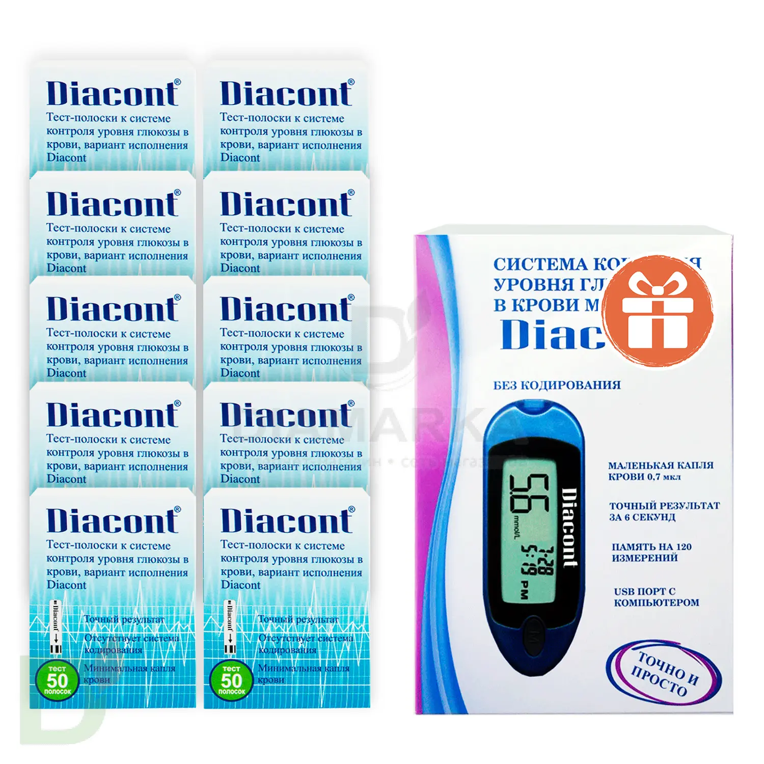 Глюкометр ДИАКОНТ МИНИ со скидкой + 10 пачек тест-полосок №50