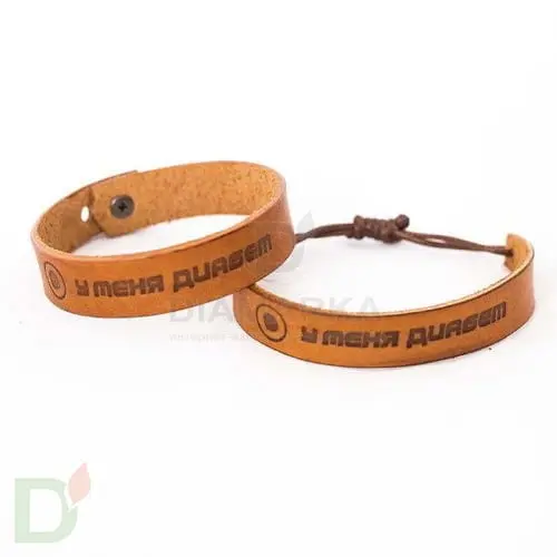 Браслет кожаный "У меня диабет" на завязках (детский-подростковый)
